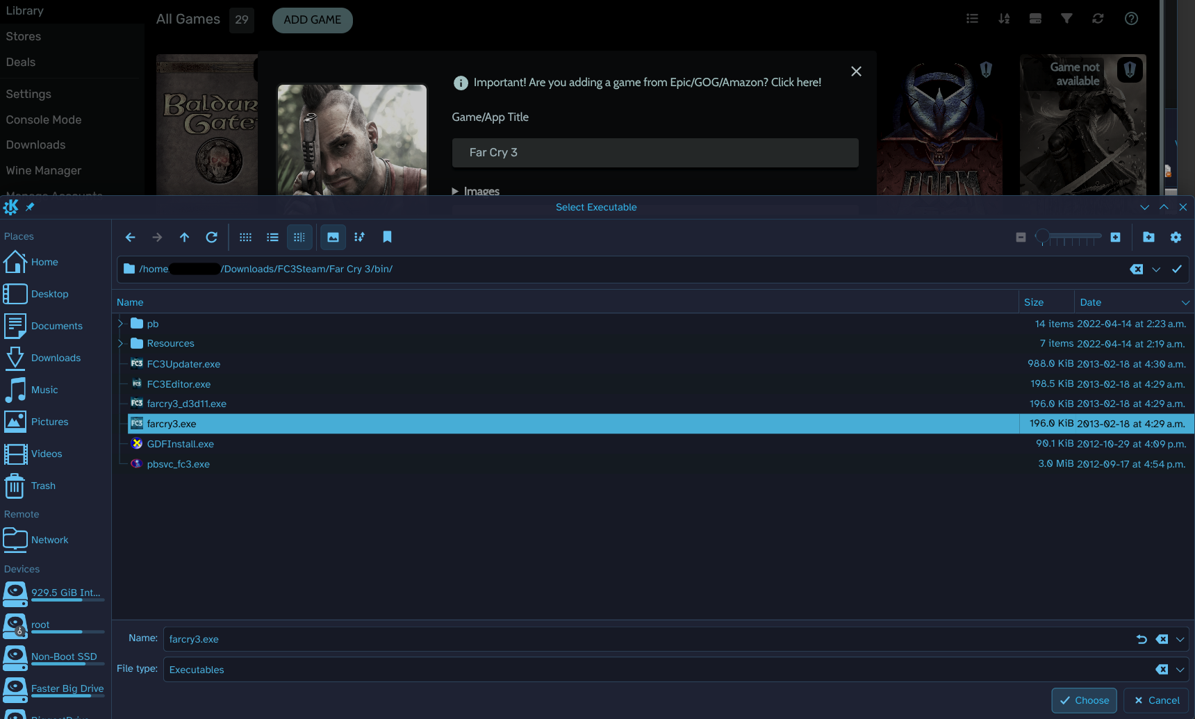 Select game exe in heroic